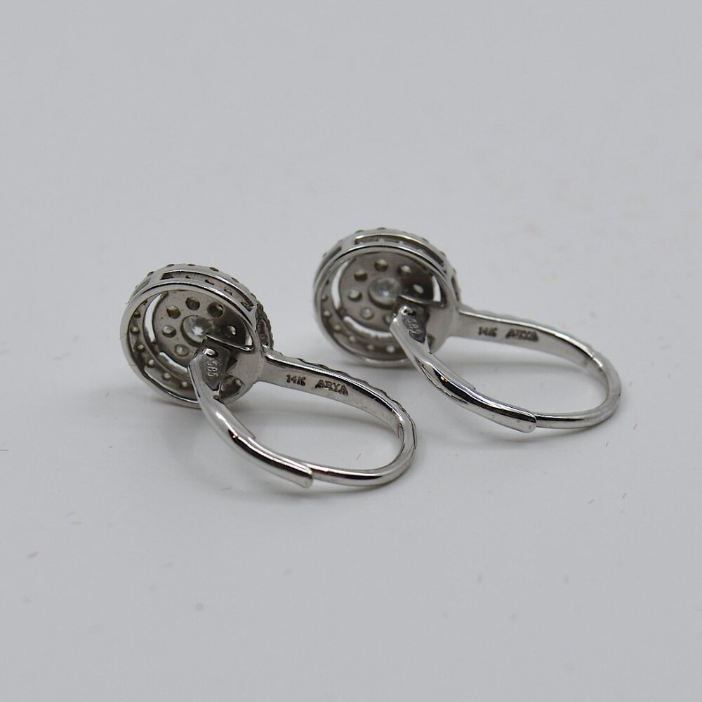 Diamond Halo Cluster Drop Earrings (3/4 ct. t.w.) in 14k White Gold - Picture 4 of 7